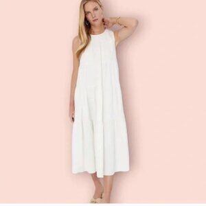 POMANDER PLACE Tuckernuck White Sleeveless Carmen Maxi Dress w Pockets L NWT
